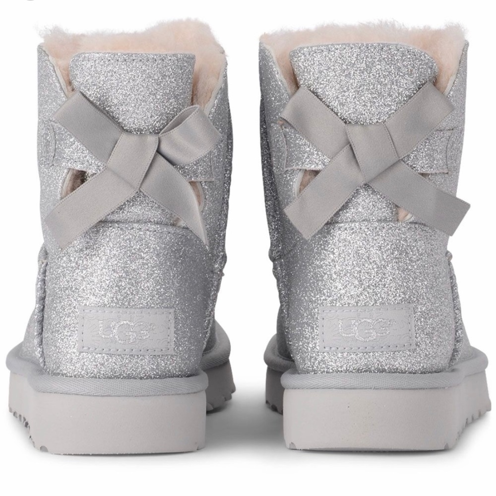 UGG Mini Bailey Bow Silver Sparkle Boots Glitter - Picture 4 of 8